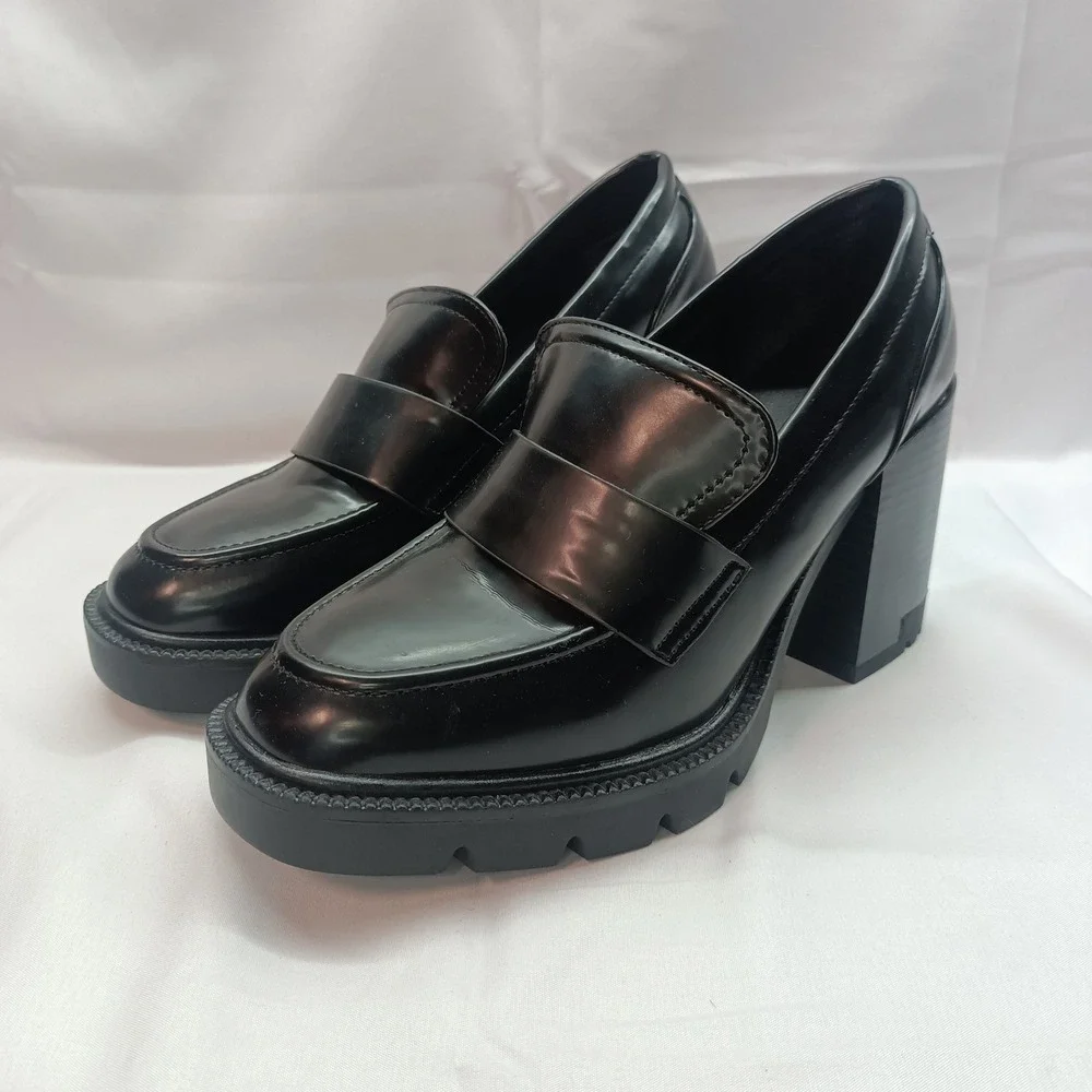 Madden Girl Smarty Womens 10M Chunky Block Heel Black Loafers Y2K 90s Style - Picture 1 of 8